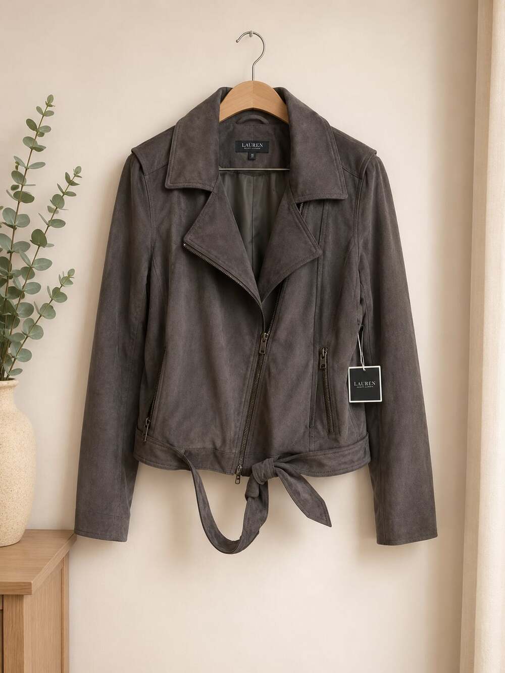 Kaari Blue Faux Suede Moto Jacket Dark Granite Size XL